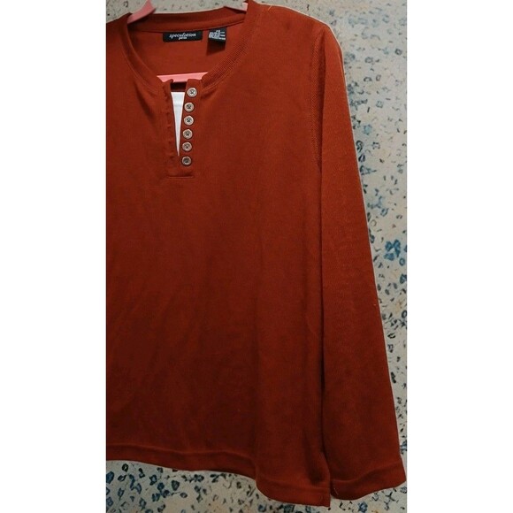 Speculation Petite Rust Button Front Top Small Long Sleeve Minimalist Casual - Picture 4 of 7